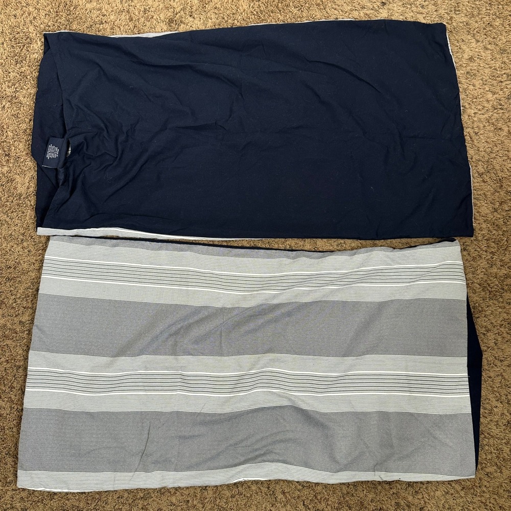 Brooks Brothers King Sham Pillowcase Set 2 Navy Blue Grey White Striped Nautical